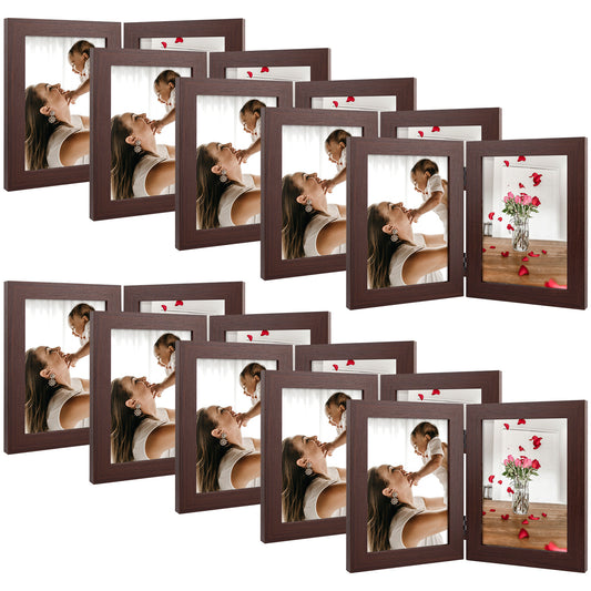 Frametory 5x7 Hinged Picture Frame Displays 2 Photos, Double Frame with Glass, Side by Side Stands Vertically on Tabletop (10 Pack)