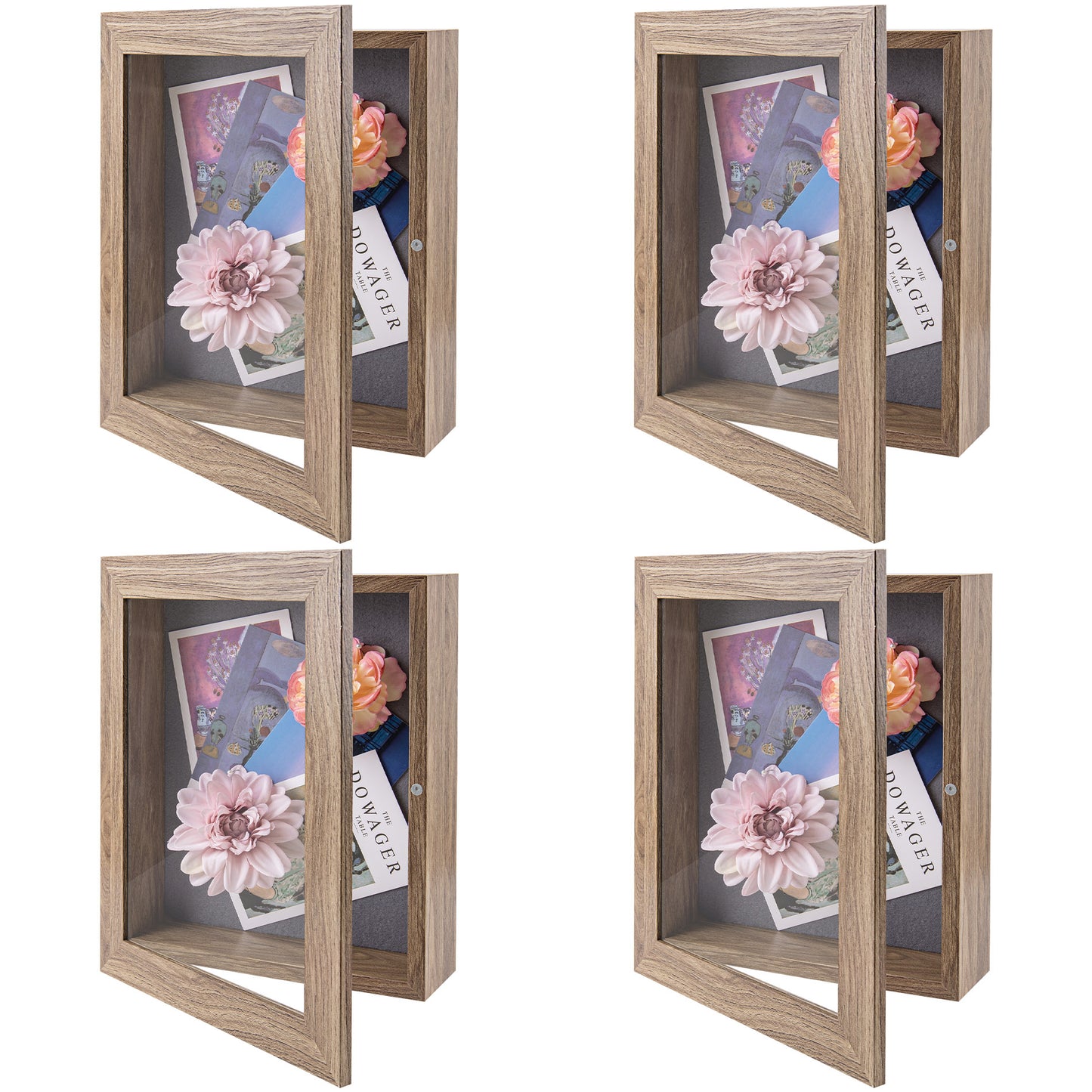 Frametory, 8x10.5 Shadow Box Frame - Front Opening - 2 inch Depth Display Box for Wall and Tabletop Display- Memory Box, 6 Pins Included (4 Pack)