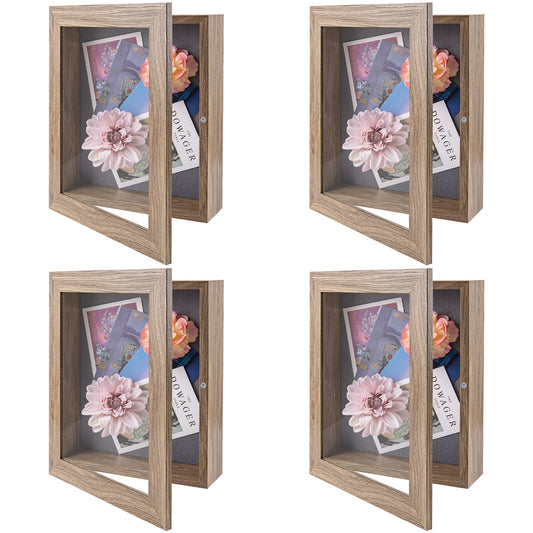 Frametory, 8x10.5 Shadow Box Frame - Front Opening - 2 inch Depth Display Box for Wall and Tabletop Display- Memory Box, 6 Pins Included (4 Pack)
