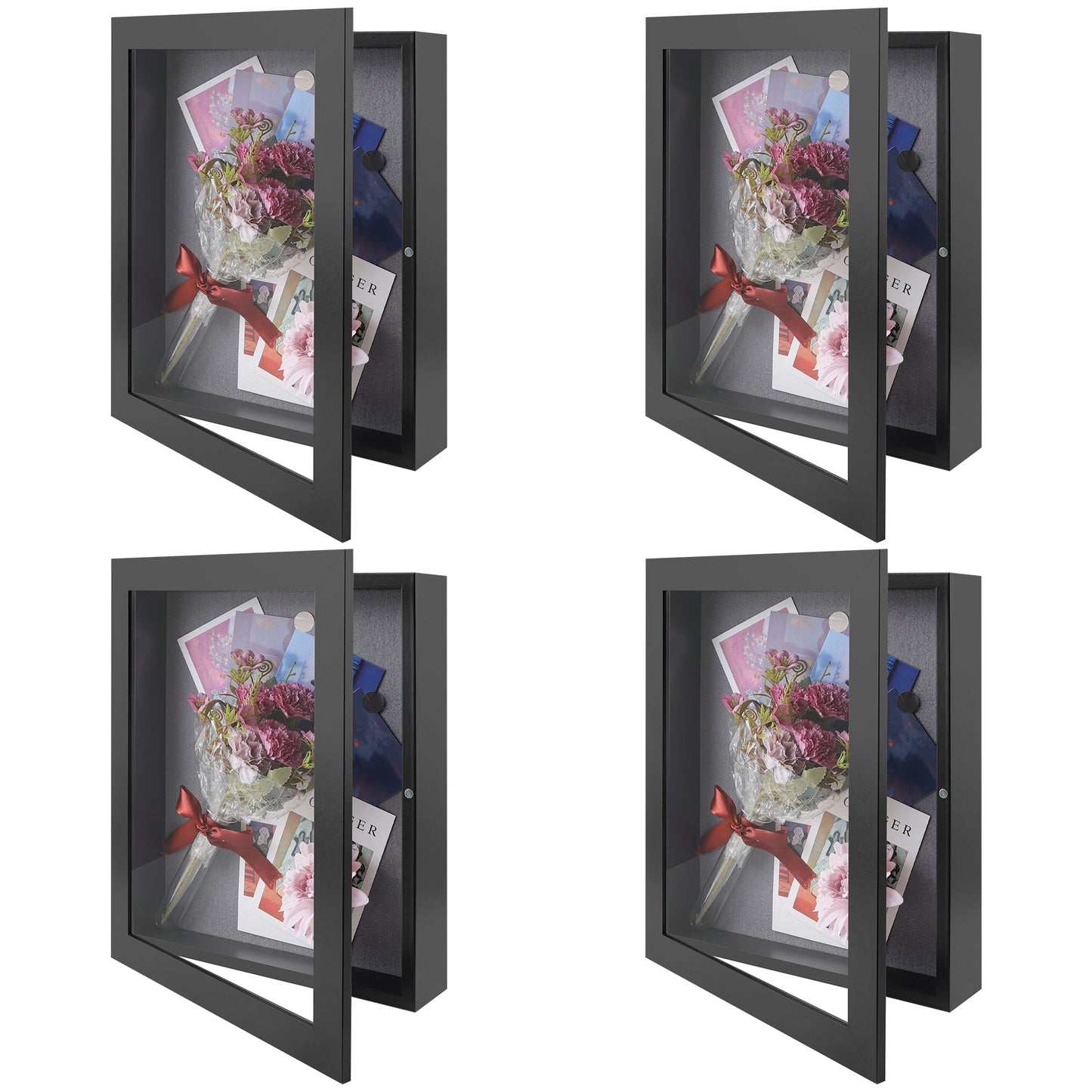 Frametory, 11x14 Shadow Box Frame - Front Opening - 2 inch Depth Display Box for Wall and Tabletop Display- Memory Box, 6 Pins Included (4 Pack)