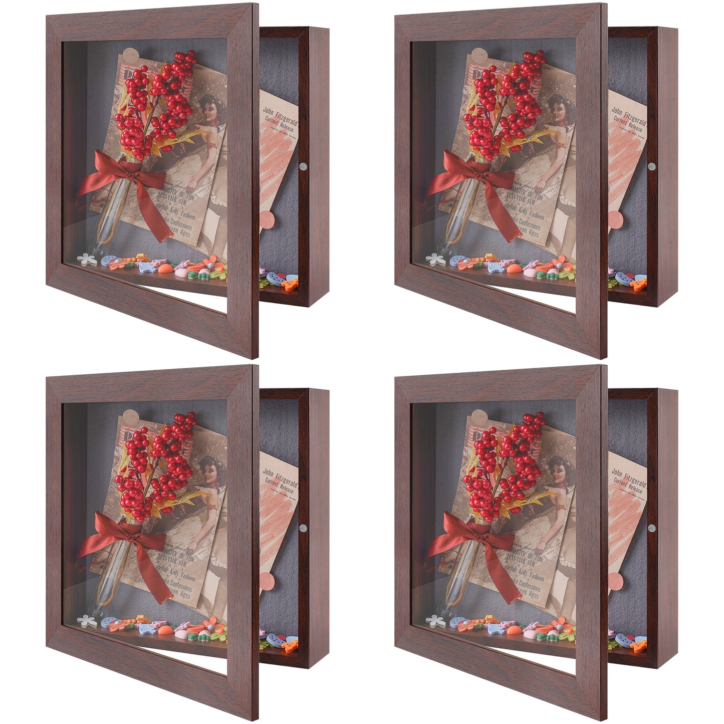 Frametory, 11x11 Shadow Box Frame - Front Opening - 2 inch Depth Display Box for Wall and Tabletop Display- Memory Box, 6 Pins Included (4 Pack)