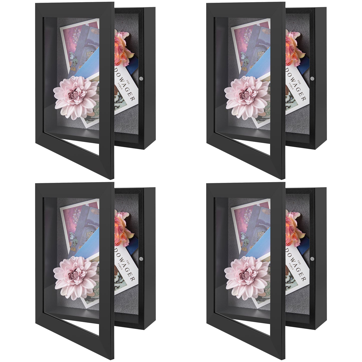 Frametory, 8x10.5 Shadow Box Frame - Front Opening - 2 inch Depth Display Box for Wall and Tabletop Display- Memory Box, 6 Pins Included (4 Pack)