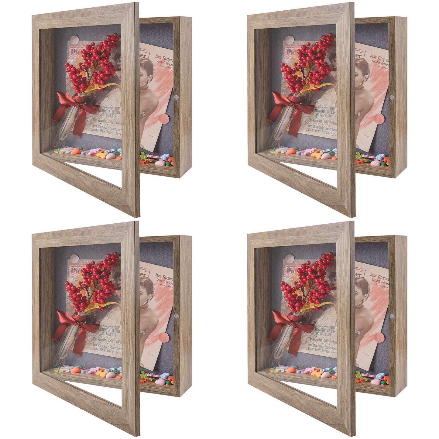 Frametory, 11x11 Shadow Box Frame - Front Opening - 2 inch Depth Display Box for Wall and Tabletop Display- Memory Box, 6 Pins Included (4 Pack)