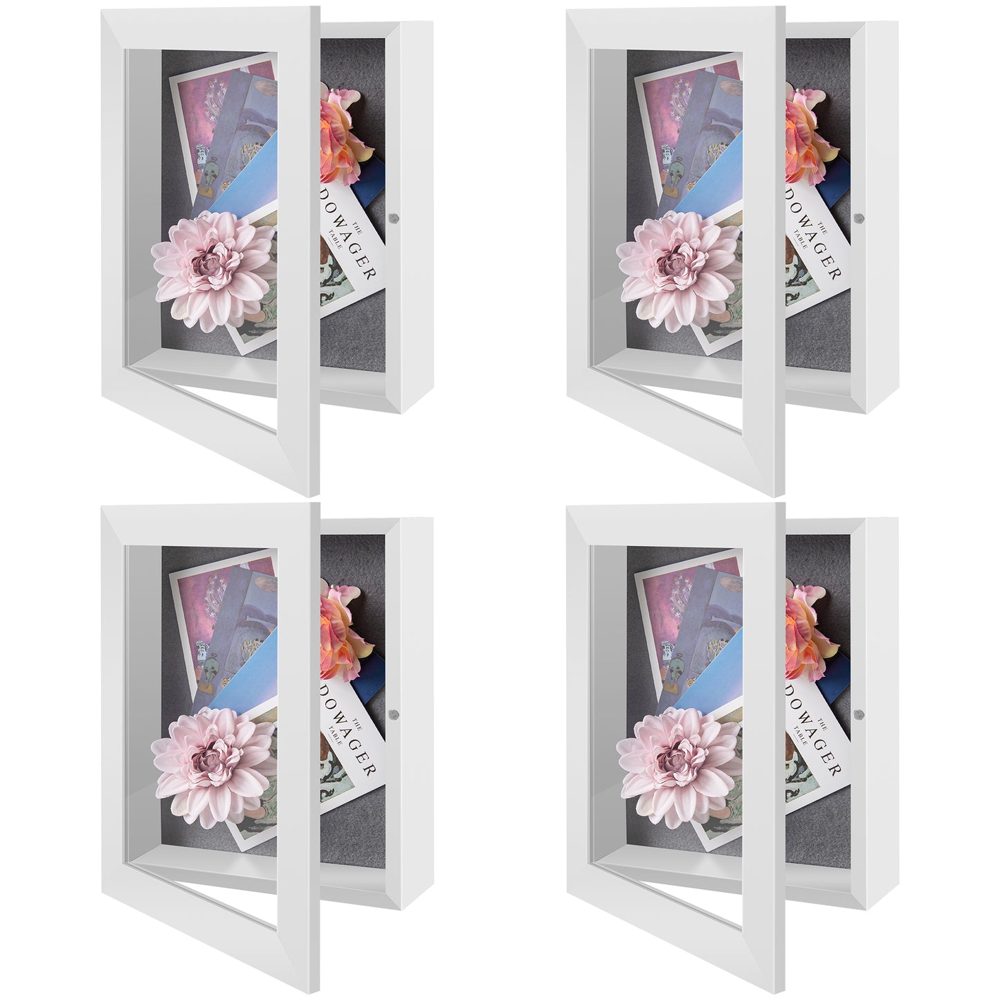 Frametory, 8x10.5 Shadow Box Frame - Front Opening - 2 inch Depth Display Box for Wall and Tabletop Display- Memory Box, 6 Pins Included (4 Pack)