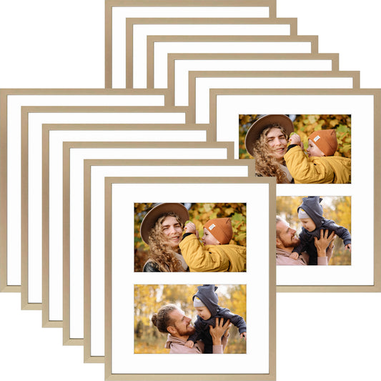 8x10 Gold Metal Picture Frame for Two 4x6 Photos with White Mat (12 Pack)