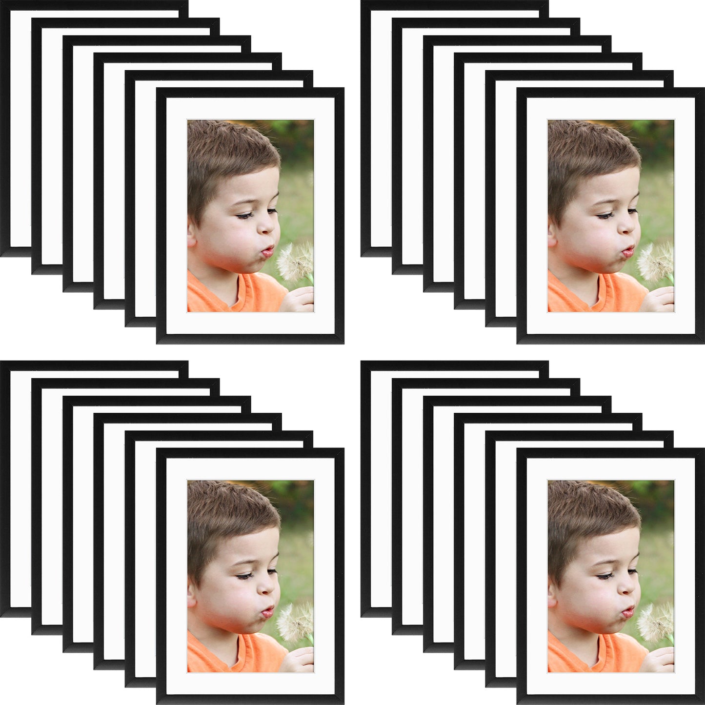Black Aluminum Picture Frame with White Mat for 4x6 Photos - Easel Stand, Sawtooth Hangers - Great for Events, Offices, Homes (24 Pack)