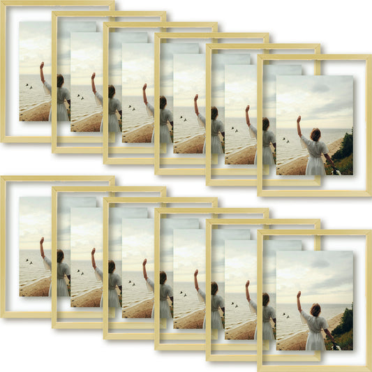 Frametory, Floating Picture Frame 8x10 -Metal Photo Frame - Real Glass - for Wall Mount or Tabletop Displays (12 Pack)