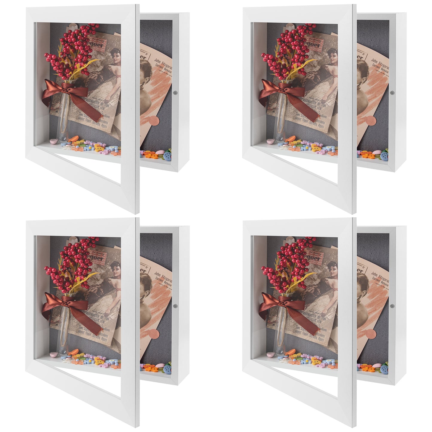 Frametory, 11x11 Shadow Box Frame - Front Opening - 2 inch Depth Display Box for Wall and Tabletop Display- Memory Box, 6 Pins Included (4 Pack)