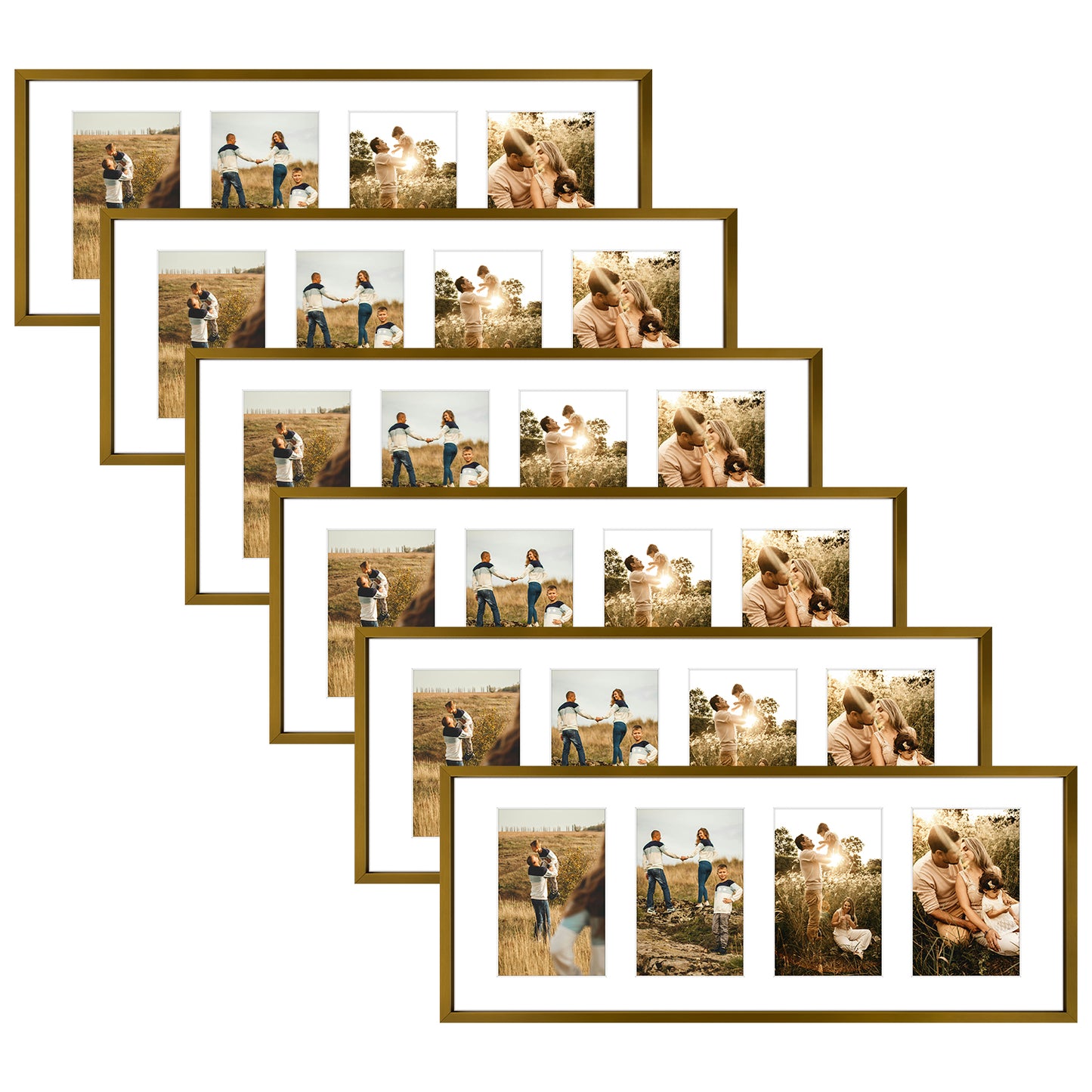 Clearance 8x20 Aluminum Collage Photo Frame for Four 4x6 Photos Rose Gold (6 Pack)