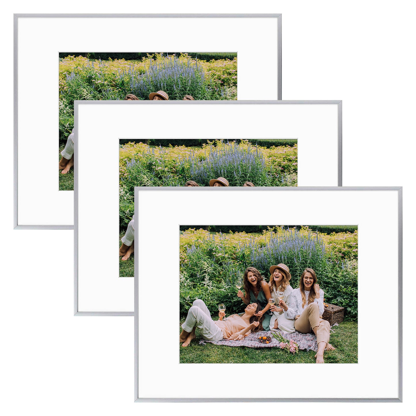 Frametory, 16x20 Aluminum Frame for 11x14 Picture with White Mat and Real Glass