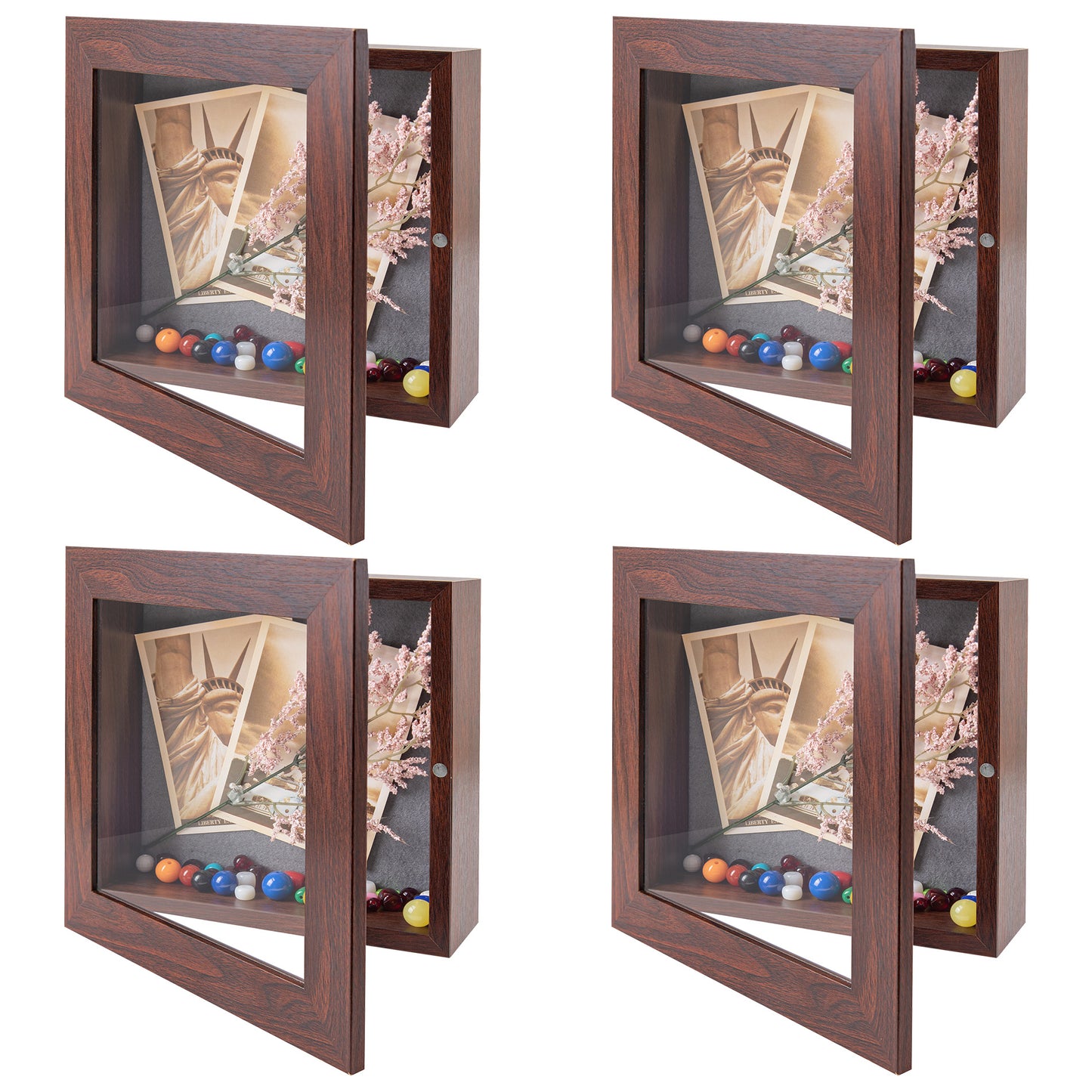 Frametory, 8x8 Shadow Box Frame - Front Opening - 2 inch Depth Display Box for Wall and Tabletop Display- Memory Box, 6 Pins Included (4 Pack)
