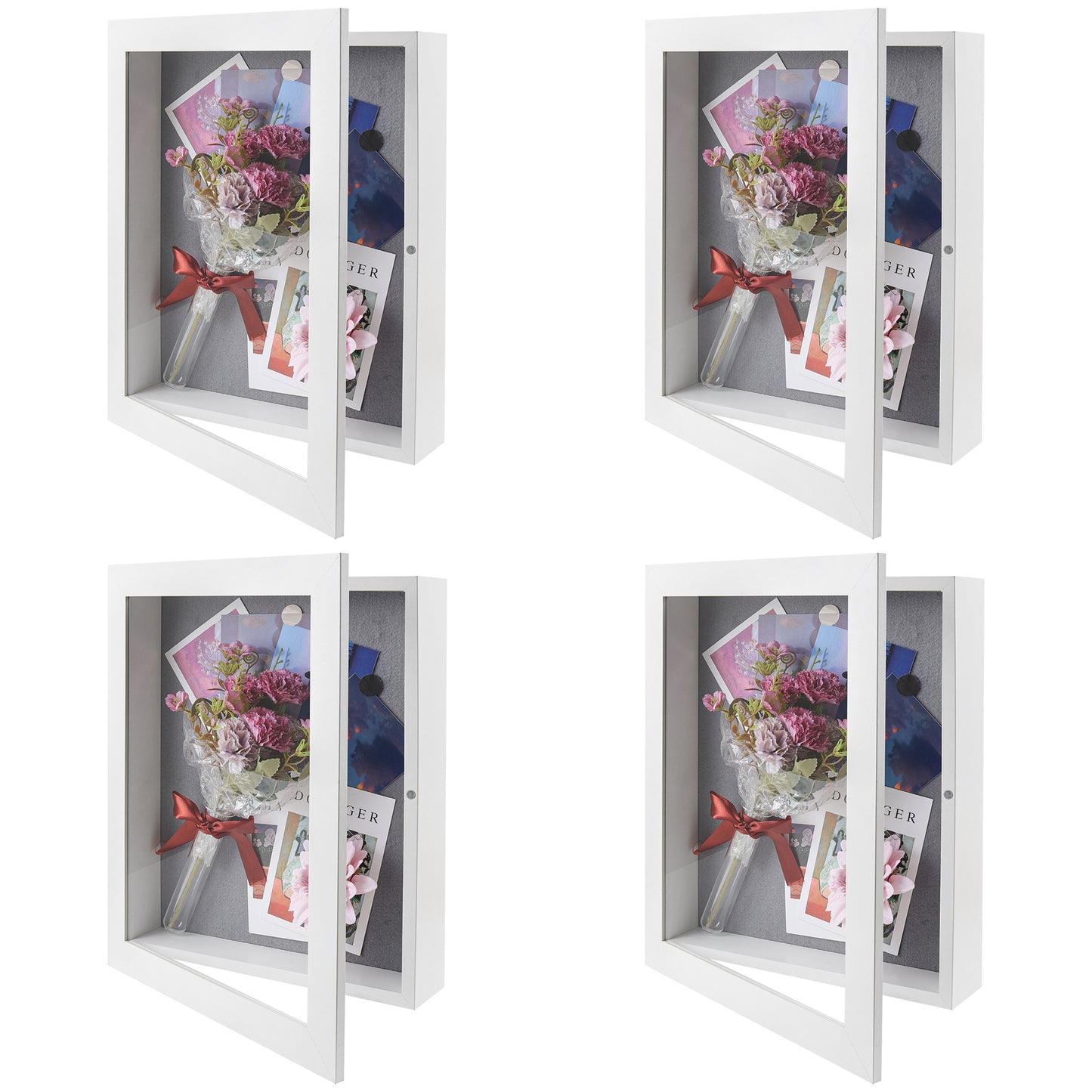 Frametory, 11x14 Shadow Box Frame - Front Opening - 2 inch Depth Display Box for Wall and Tabletop Display- Memory Box, 6 Pins Included (4 Pack)