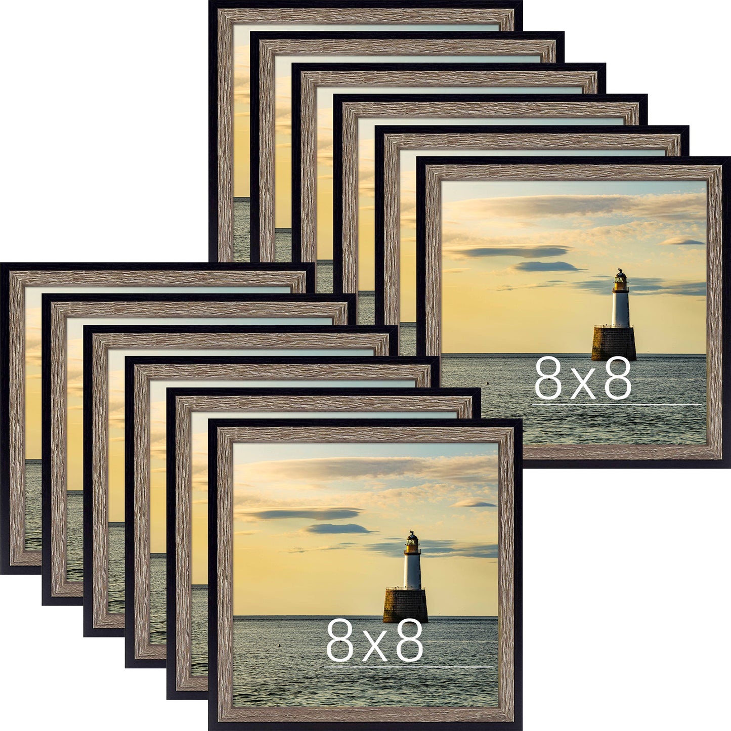 Frametory, Clearance 8x8 Picture Frame Deep Split Molding Easel Stand for Table/Desk Display Layered Look Design Landscapes, Portraits, Artworks (12 Pack)