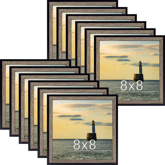Frametory, Clearance 8x8 Picture Frame Deep Split Molding Easel Stand for Table/Desk Display Layered Look Design Landscapes, Portraits, Artworks (12 Pack)