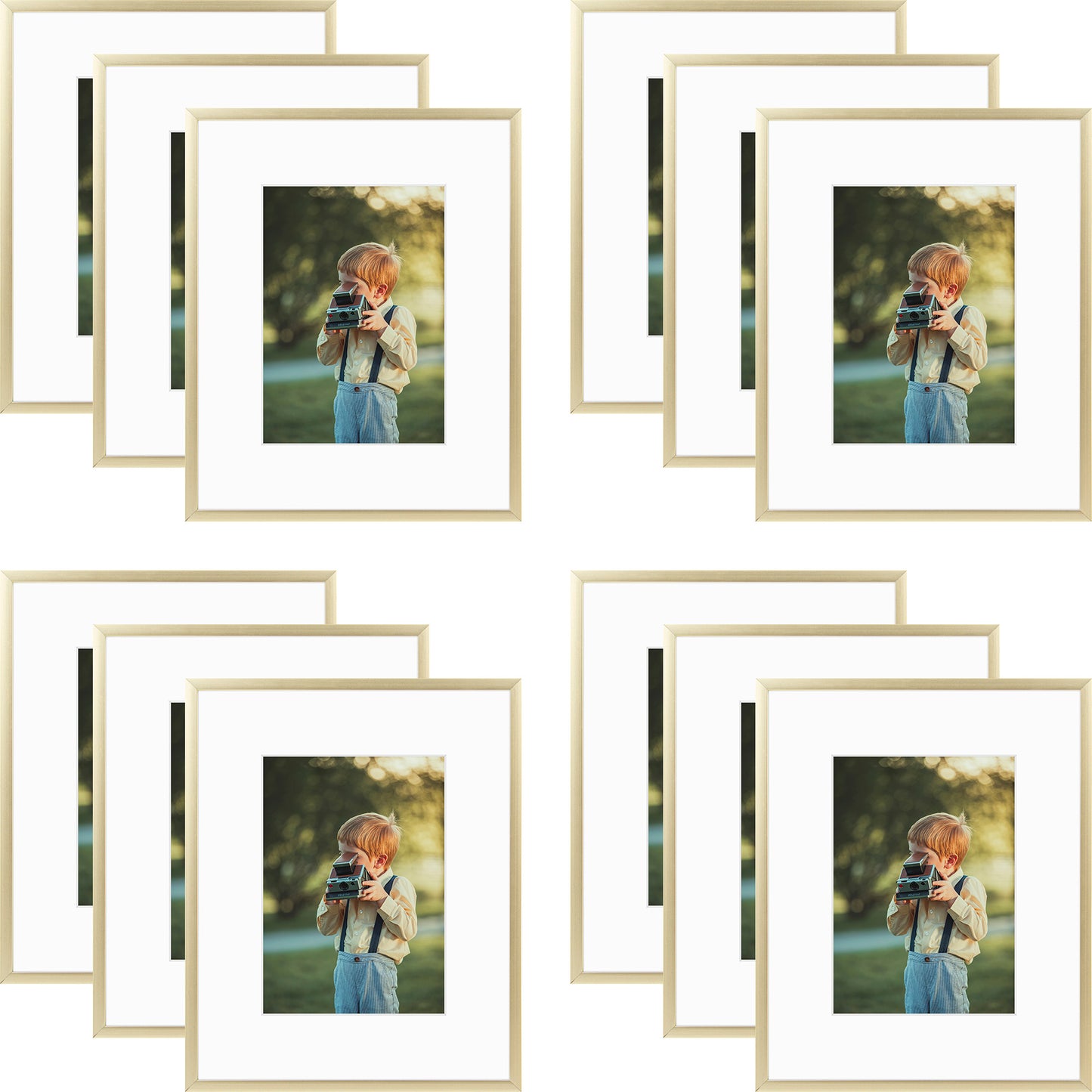 8x10 Metal Picture Frame for 5x7 Photo with White Mat and Real Glass(12 Pack)