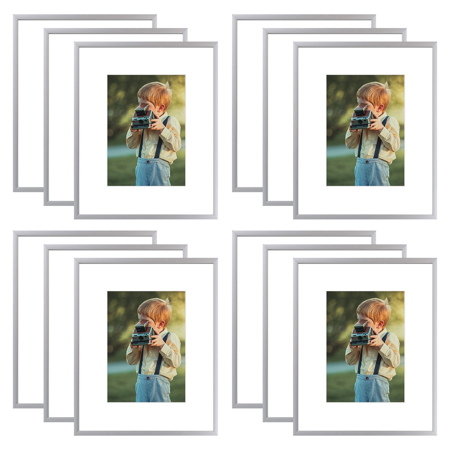 8x10 Metal Picture Frame for 5x7 Photo with White Mat and Real Glass(12 Pack)