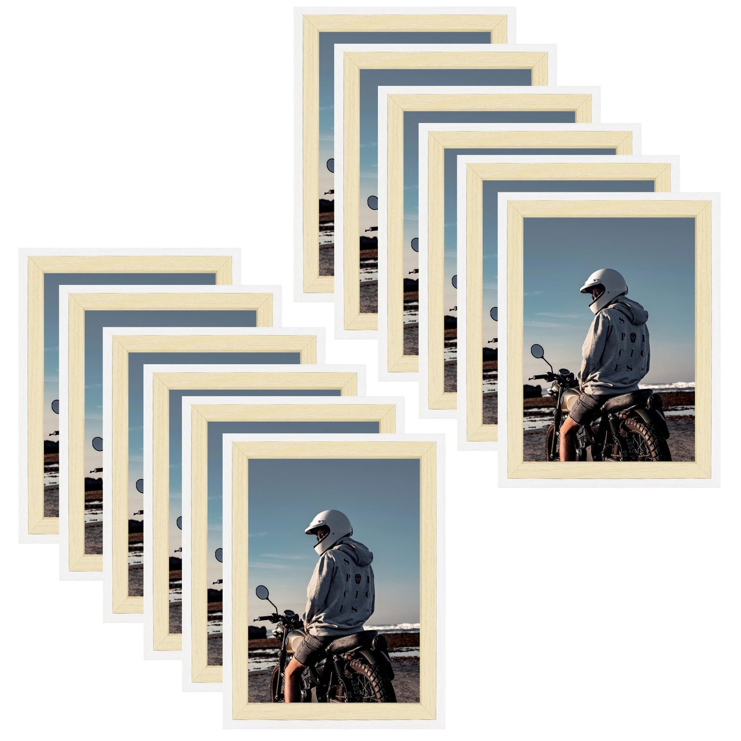 BOGO 5x7 White/Beige Picture Frame with Real Glass(12 Pack)