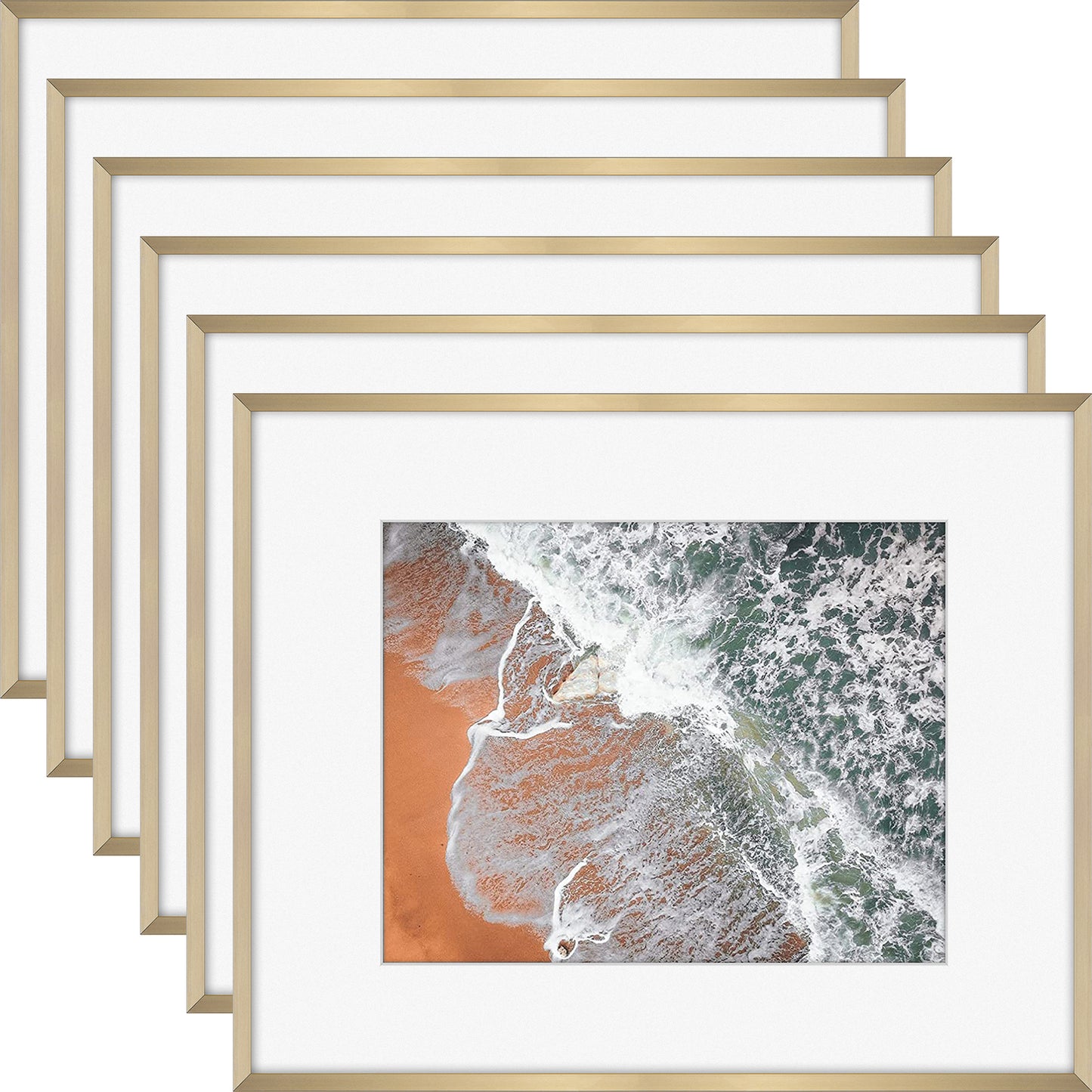 16x20 Gold Aluminum Picture Frame for 11x14 Photo with White Mat (6 Pack)