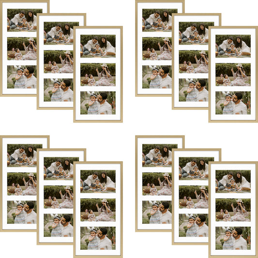 7x14 Gold Metal Picture Frame for Three 4x6 Photos with White Mat (12 Pack)