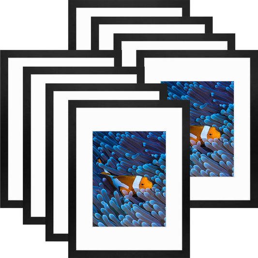 12x16 Black Picture Frame for 8.5x11 Photo with White Mat (8 Pack)