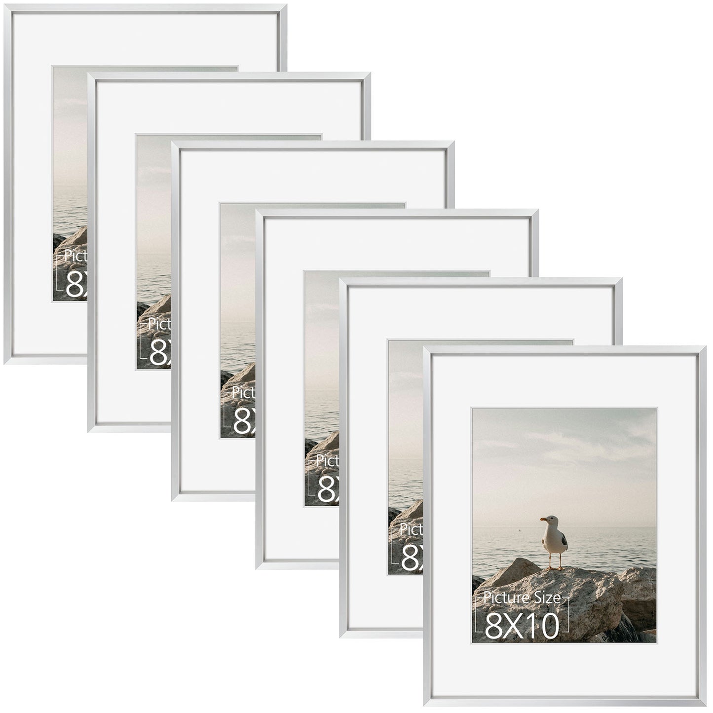 11x14 Aluminum Picture Frame for 8x10 Photo with White Mat (6 Pack)