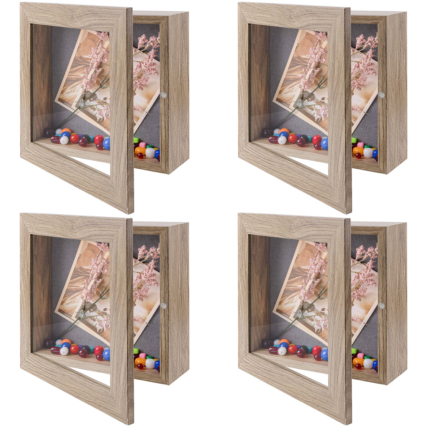Frametory, 8x8 Shadow Box Frame - Front Opening - 2 inch Depth Display Box for Wall and Tabletop Display- Memory Box, 6 Pins Included (4 Pack)