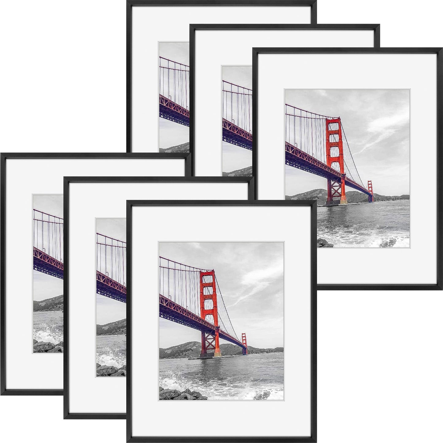 11x14 Aluminum Picture Frame for 8x10 Photo with White Mat (6 Pack)