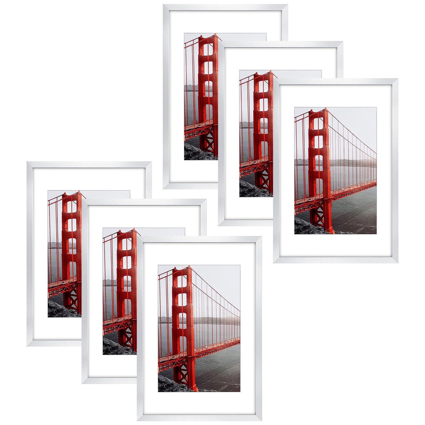 Clearance 16x24 Silver Picture Frame for 12x18 Photo with White Mat (6 Pack)