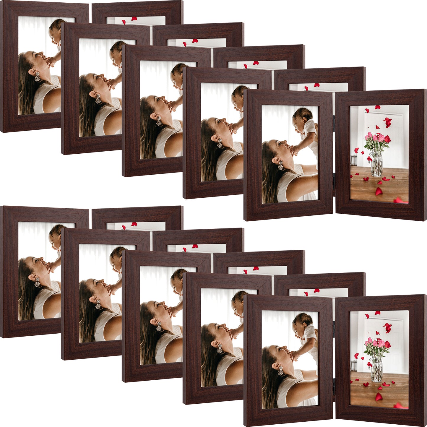 Frametory 4x6 Double Picture Frames Displays Two Pictures, Side by Side Desk Frame Folding Frame Collage Stands Vertically, Real Glass Front (10 Pack)