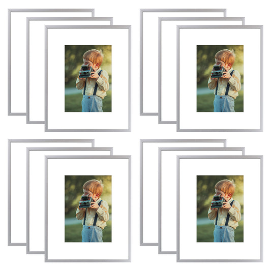 8x10 Metal Picture Frame for 5x7 Photo with White Mat and Real Glass(12 Pack)