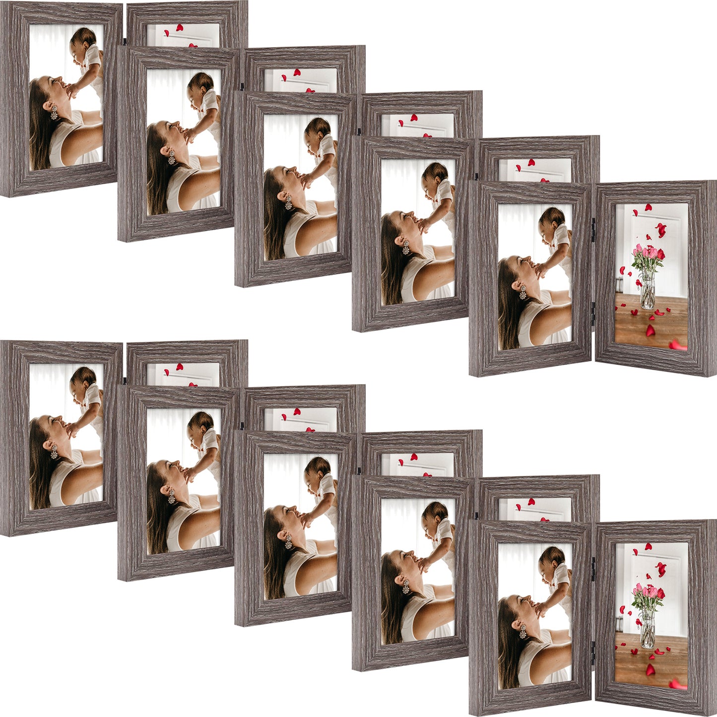 Frametory 4x6 Double Picture Frames Displays Two Pictures, Side by Side Desk Frame Folding Frame Collage Stands Vertically, Real Glass Front (10 Pack)