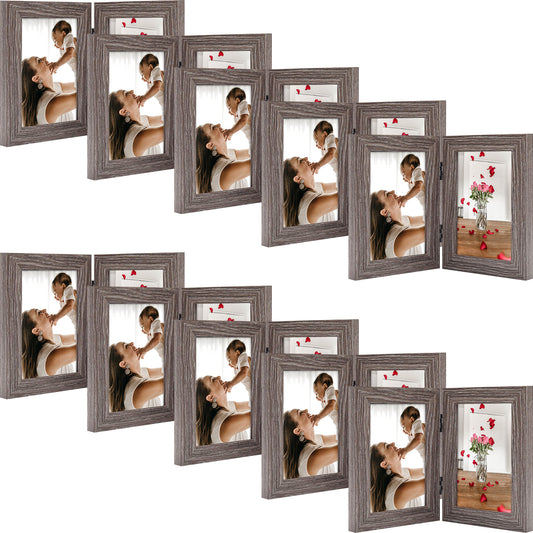 Frametory 4x6 Double Picture Frames Displays Two Pictures, Side by Side Desk Frame Folding Frame Collage Stands Vertically, Real Glass Front (10 Pack)