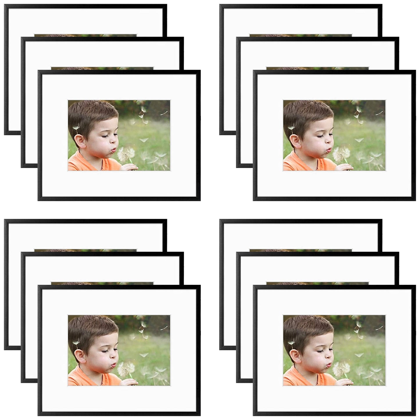 8x10 Metal Picture Frame for 5x7 Photo with White Mat and Real Glass(12 Pack)