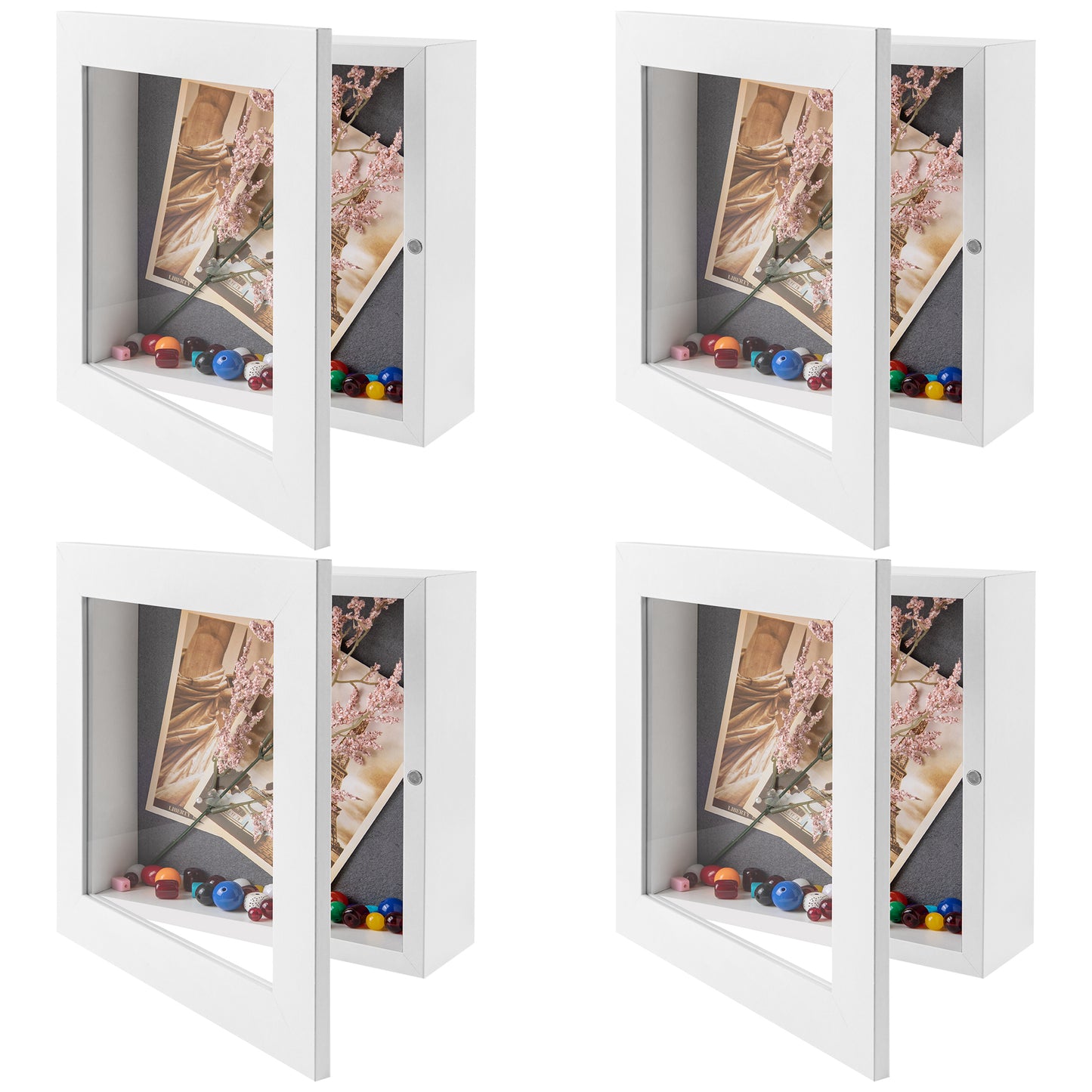 Frametory, 8x8 Shadow Box Frame - Front Opening - 2 inch Depth Display Box for Wall and Tabletop Display- Memory Box, 6 Pins Included (4 Pack)