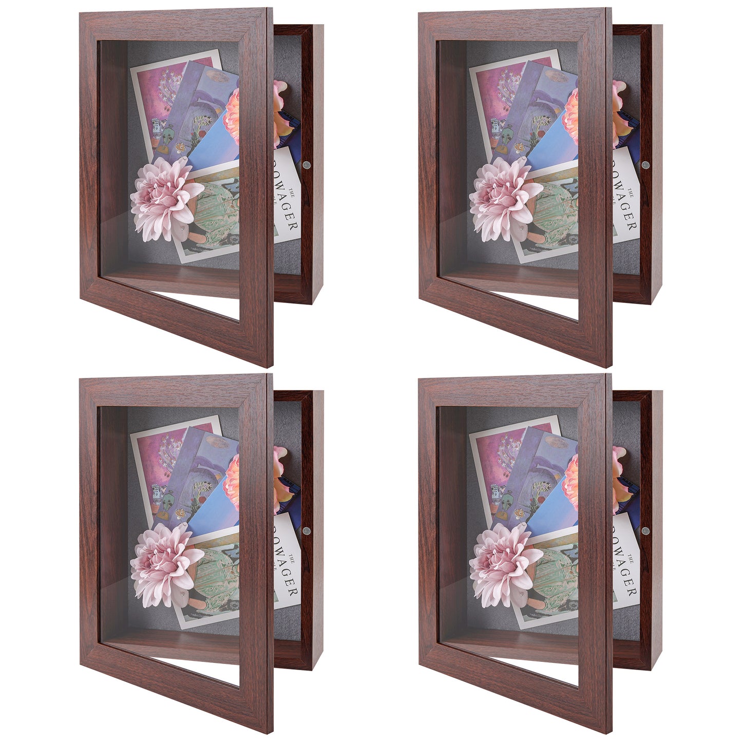Frametory, 8x10.5 Shadow Box Frame - Front Opening - 2 inch Depth Display Box for Wall and Tabletop Display- Memory Box, 6 Pins Included (4 Pack)