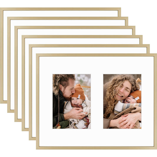 11x14 Gold Metal Picture Frame for Two 5x7 Photos and White Mat (6 Pack)