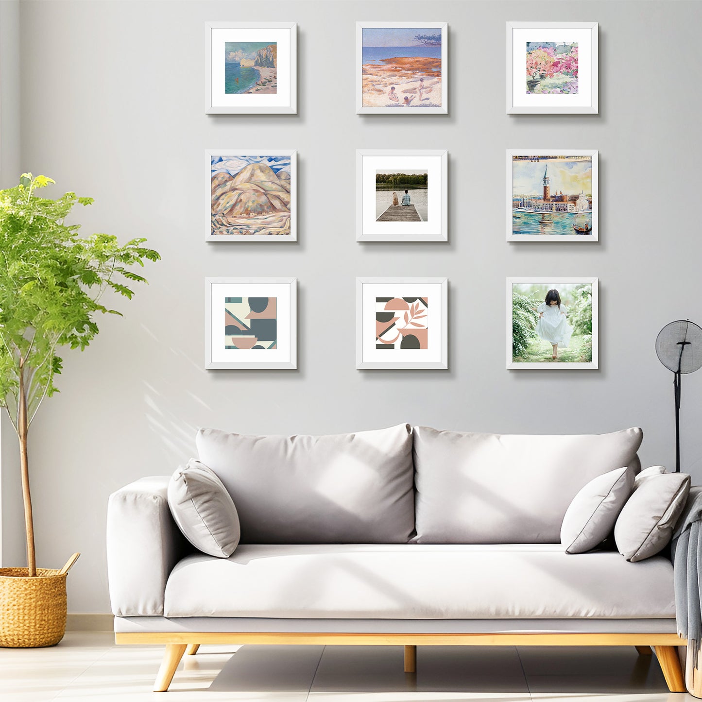 12x12 White Wood Picture Frame for 8x8 Photo with White Mat (9 Pack)