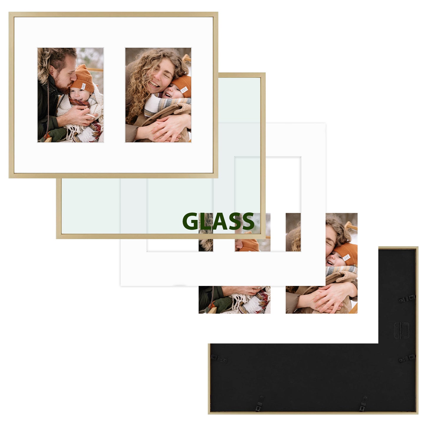 11x14 Gold Metal Picture Frame for Two 5x7 Photos and White Mat (6 Pack)