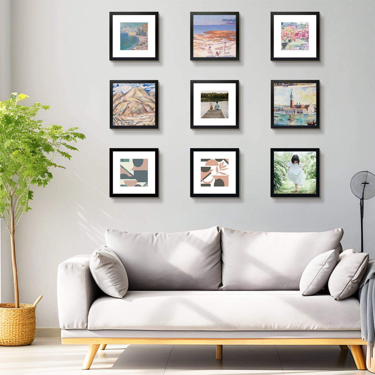 12x12 Black Picture Frame for 8x8 Photo with White Mat (9 Pack)