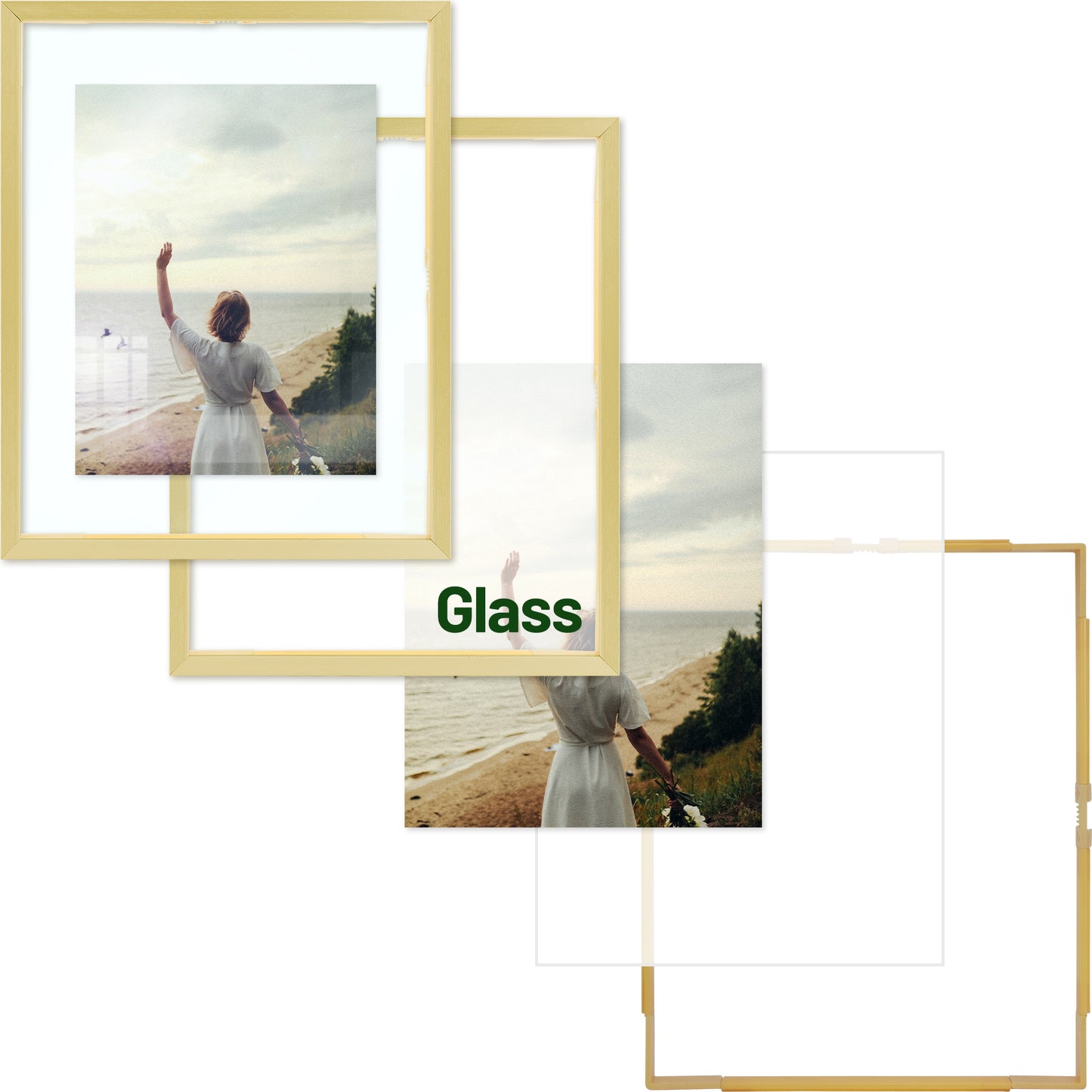 Frametory, Floating Picture Frame 8x10 -Metal Photo Frame - Real Glass - for Wall Mount or Tabletop Displays (12 Pack)