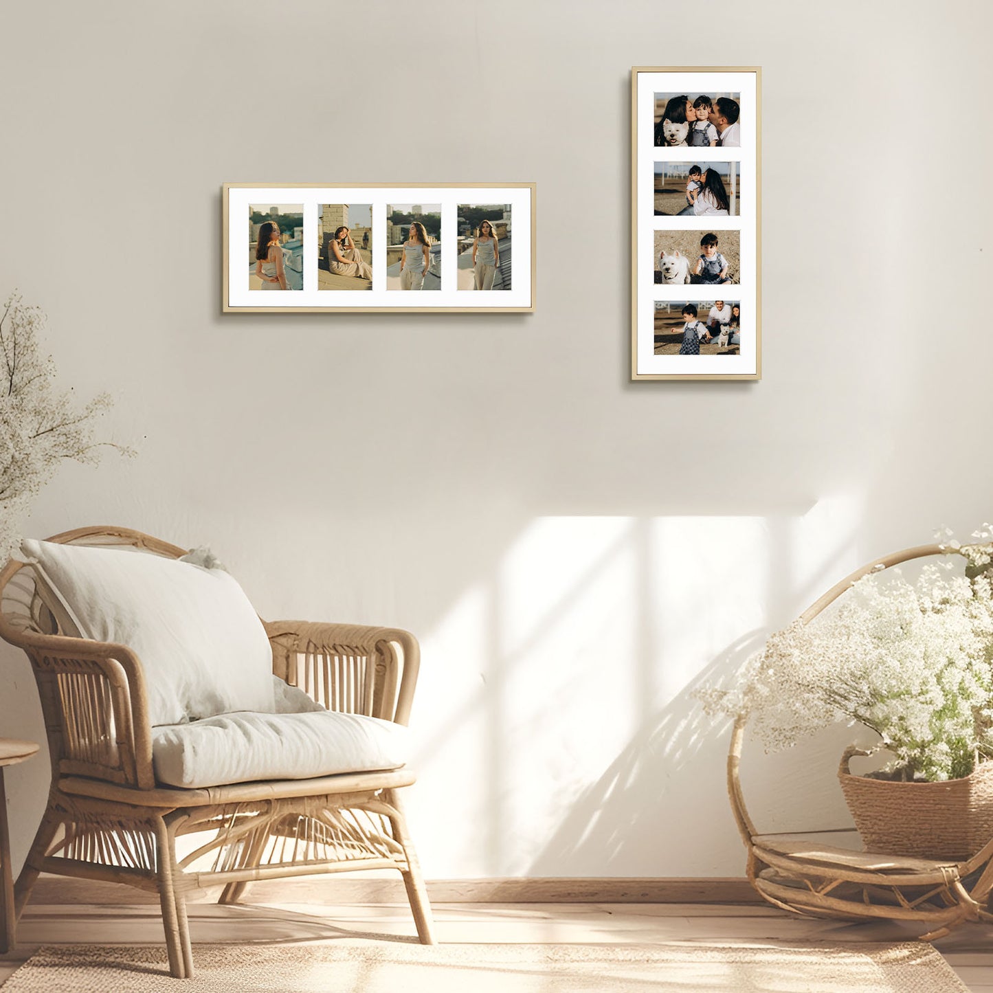 Frametory, 8x20 Collage Picture Frame with White Mat for Four 4x6 Pictures Gold (6 Pack)