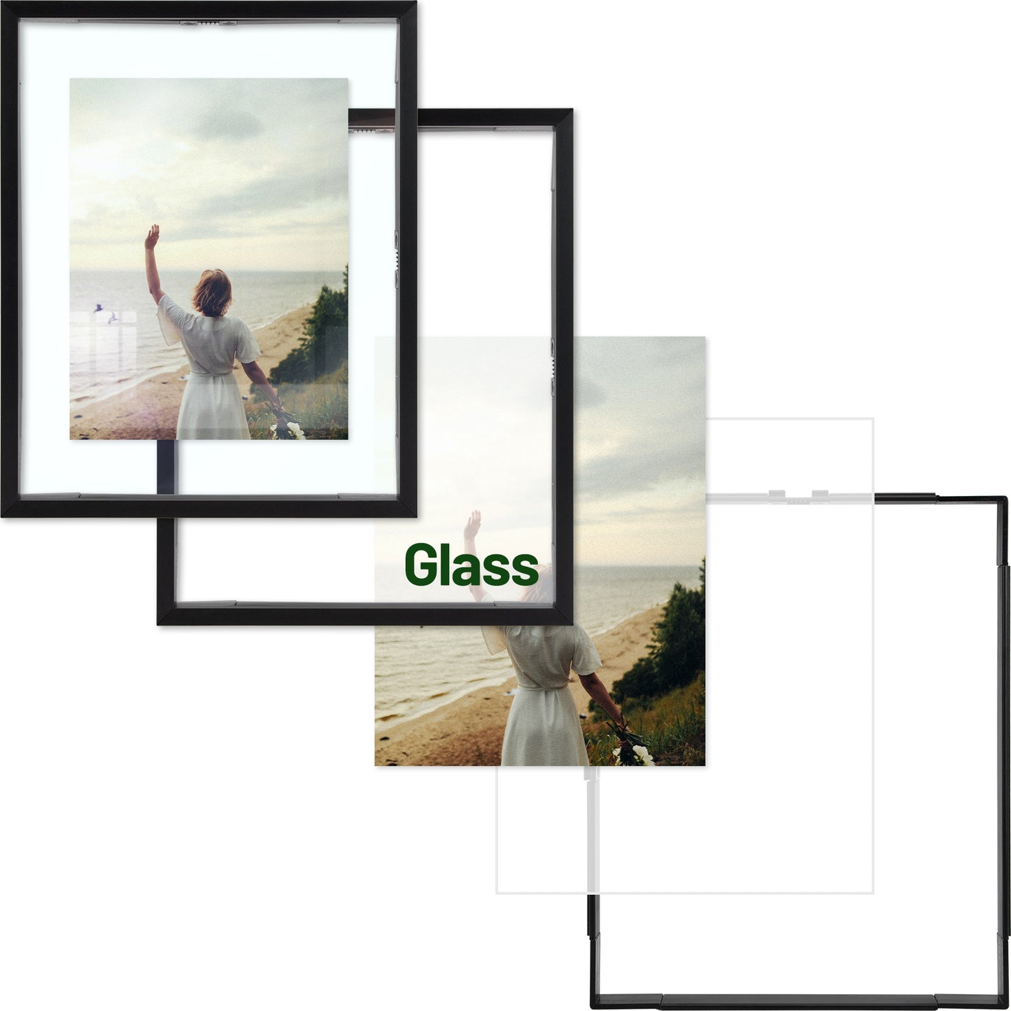 Frametory, Floating Picture Frame 8x10 -Metal Photo Frame - Real Glass - for Wall Mount or Tabletop Displays (12 Pack)