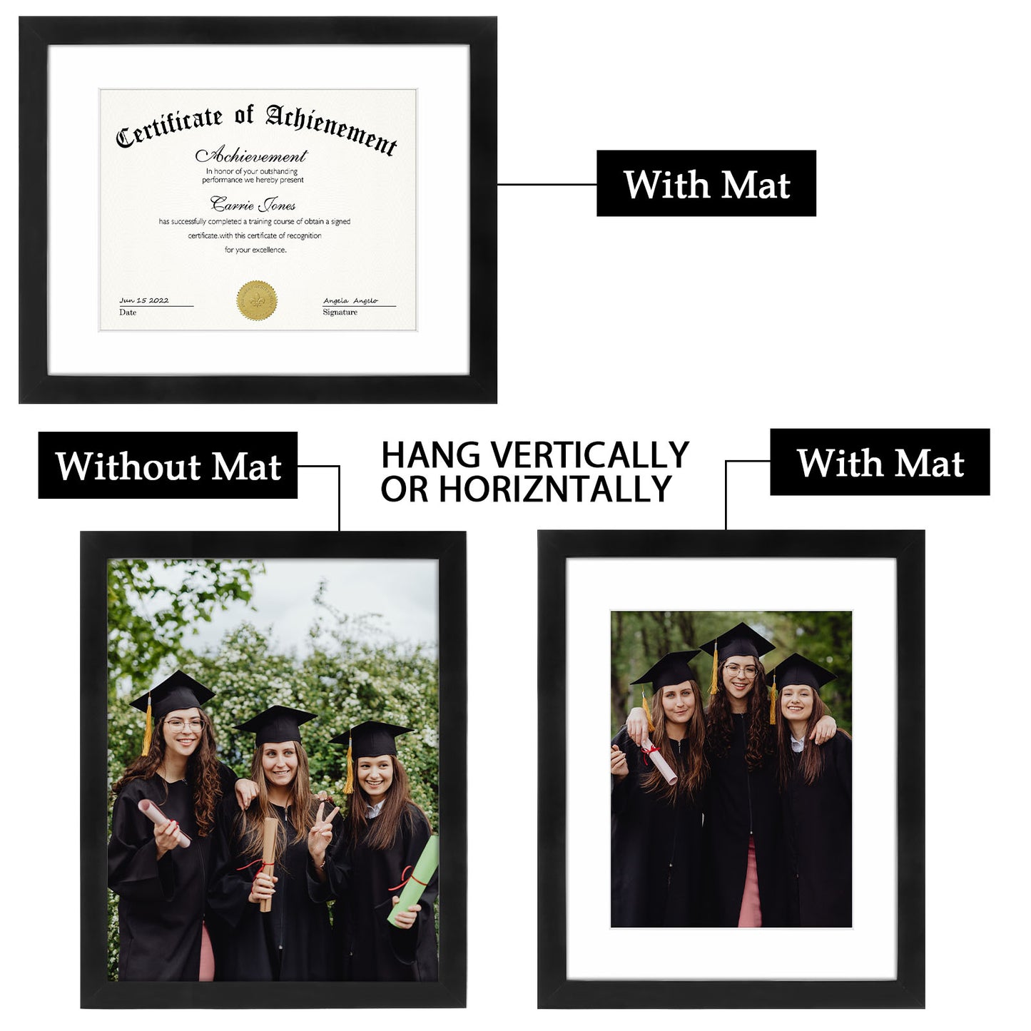 Frametory, 11x14 Diploma Frame for 8.5x11 Photo/Certificate (8 Pack)