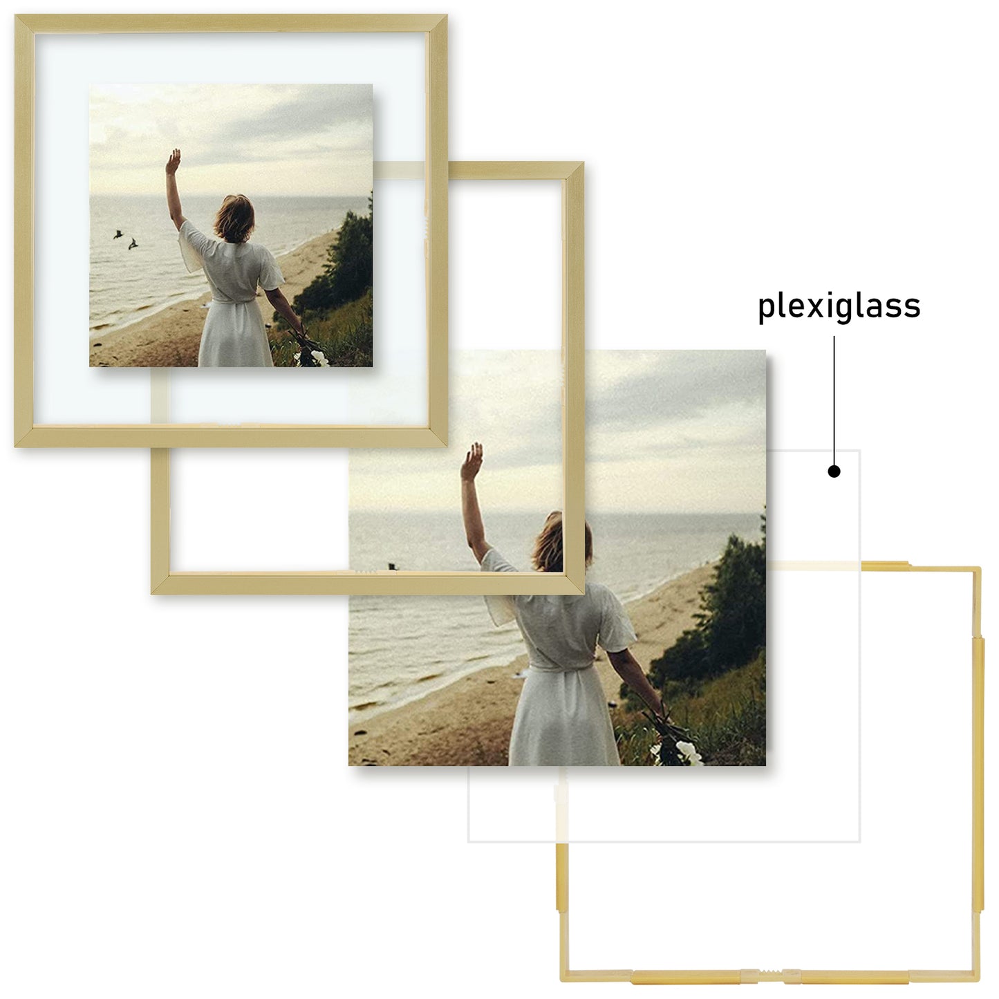 Frametory, Floating Picture Frame 8x8 -Metal Photo Frame - Real Glass - for Wall Mount or Tabletop Displays (12 Pack)