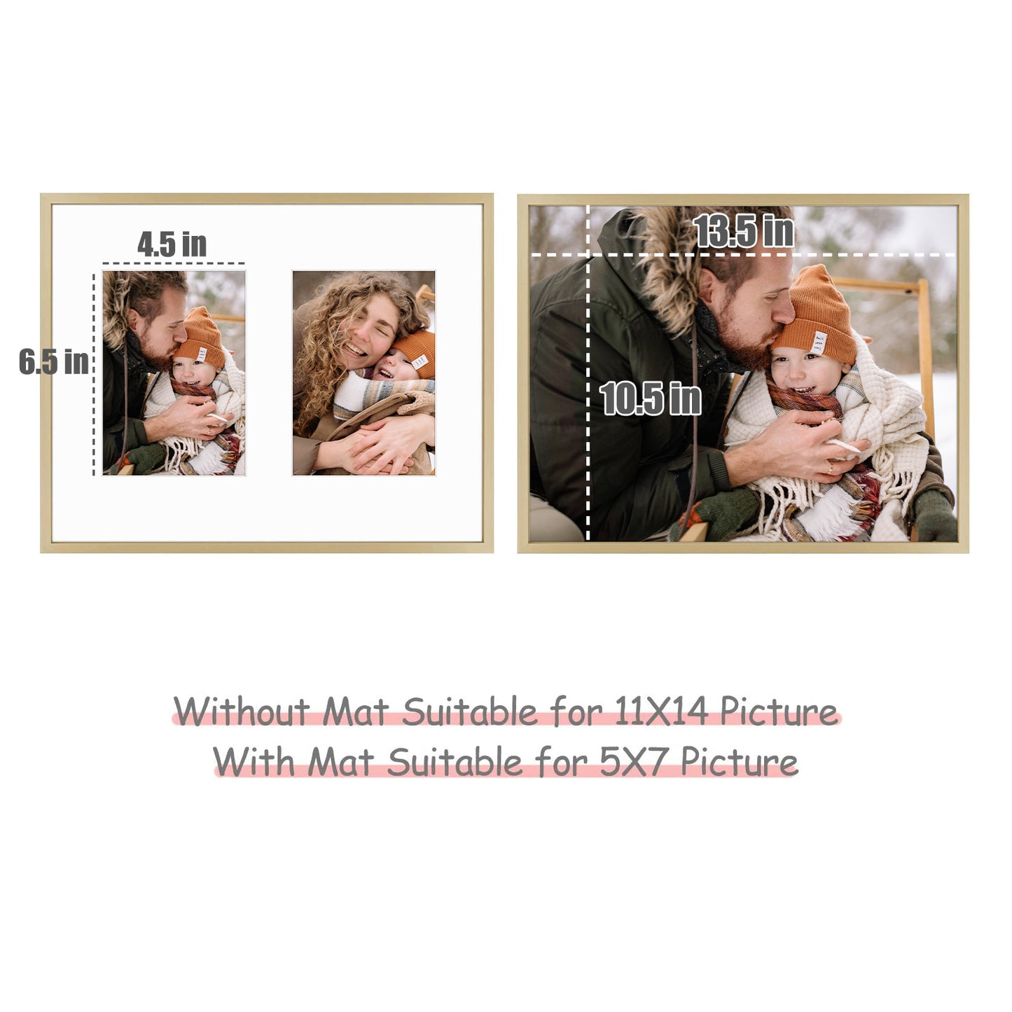 11x14 Gold Metal Picture Frame for Two 5x7 Photos and White Mat (6 Pack)