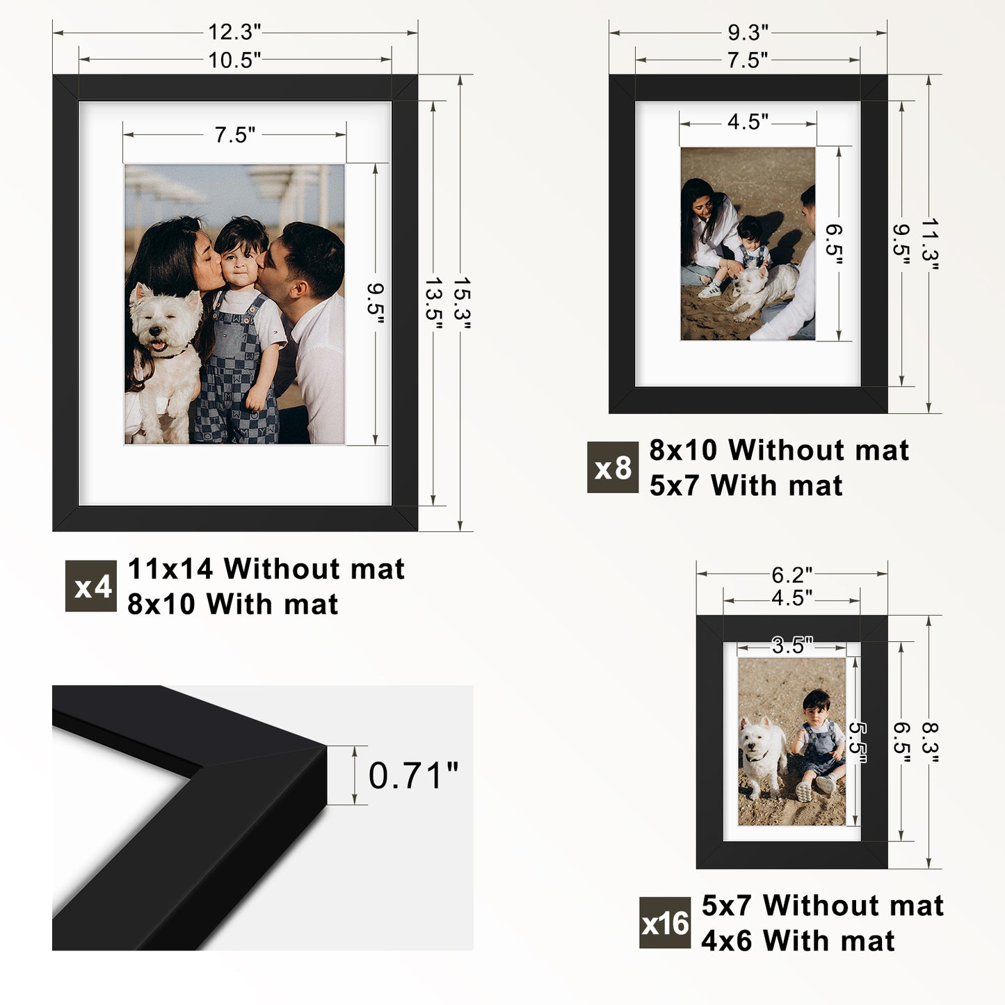 Frametory, Gallery Wall Frame Multiple Sizes 11x14, 8x10, 5x7 Picture Frame with White Color Mat for Prints, with Real Glass (28 Pack)