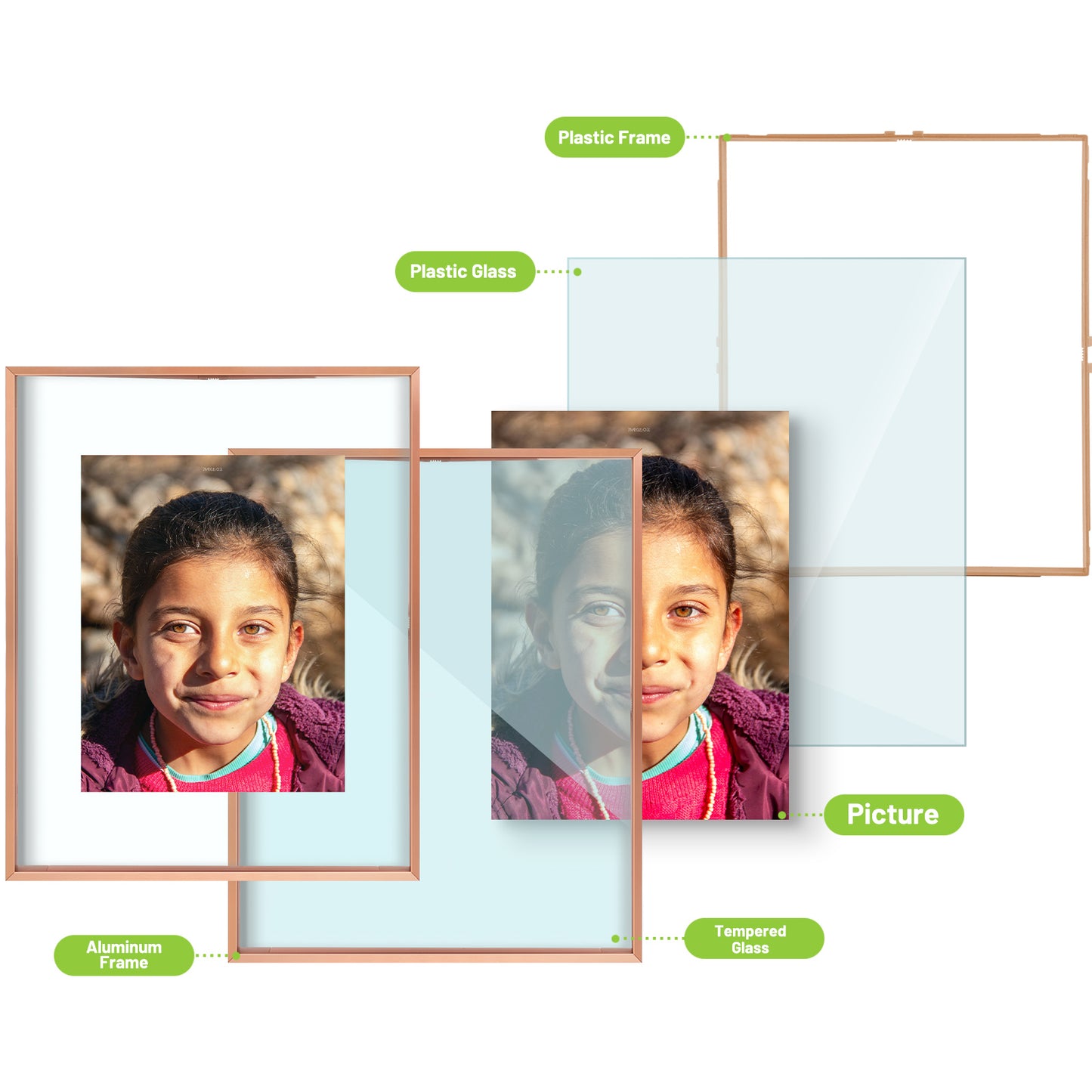 Clearance, 16x20 Floating Frame For Any Size Photo Up to 16 by 20 Rose Gold (6 Pack)