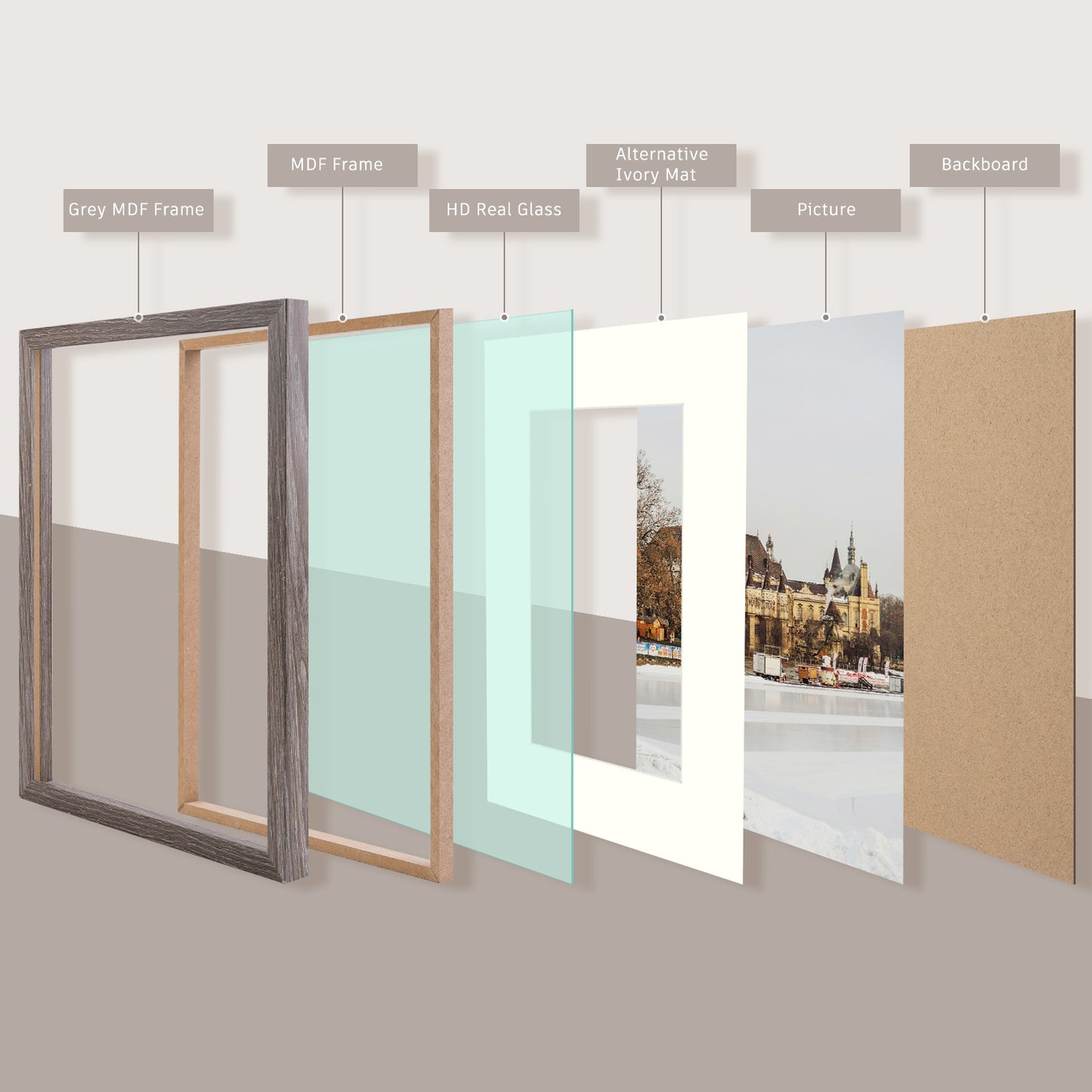 BOGO 12x16 Picture Frame for 8x12 Photo with Ivory Mat and Real Glass (8 Pack)