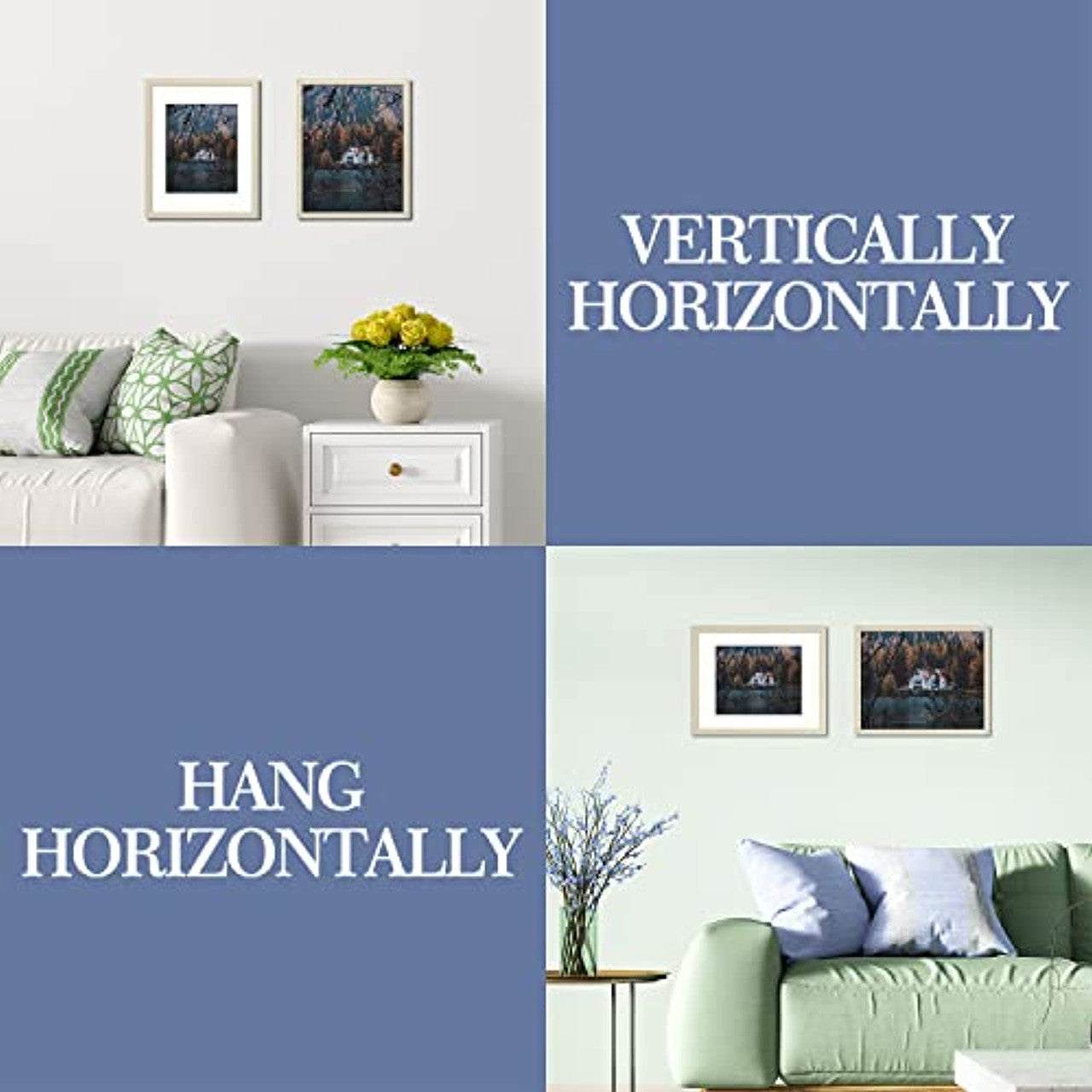 Frametory, 11x14 Frame for 8x10 Photo Smooth Wood Grain Finish Frame with Ivory Mat for Photo - Includes Sawtooth Hangers and Real Glass - Landscape/Portrait, Wall Display (8 Pack)