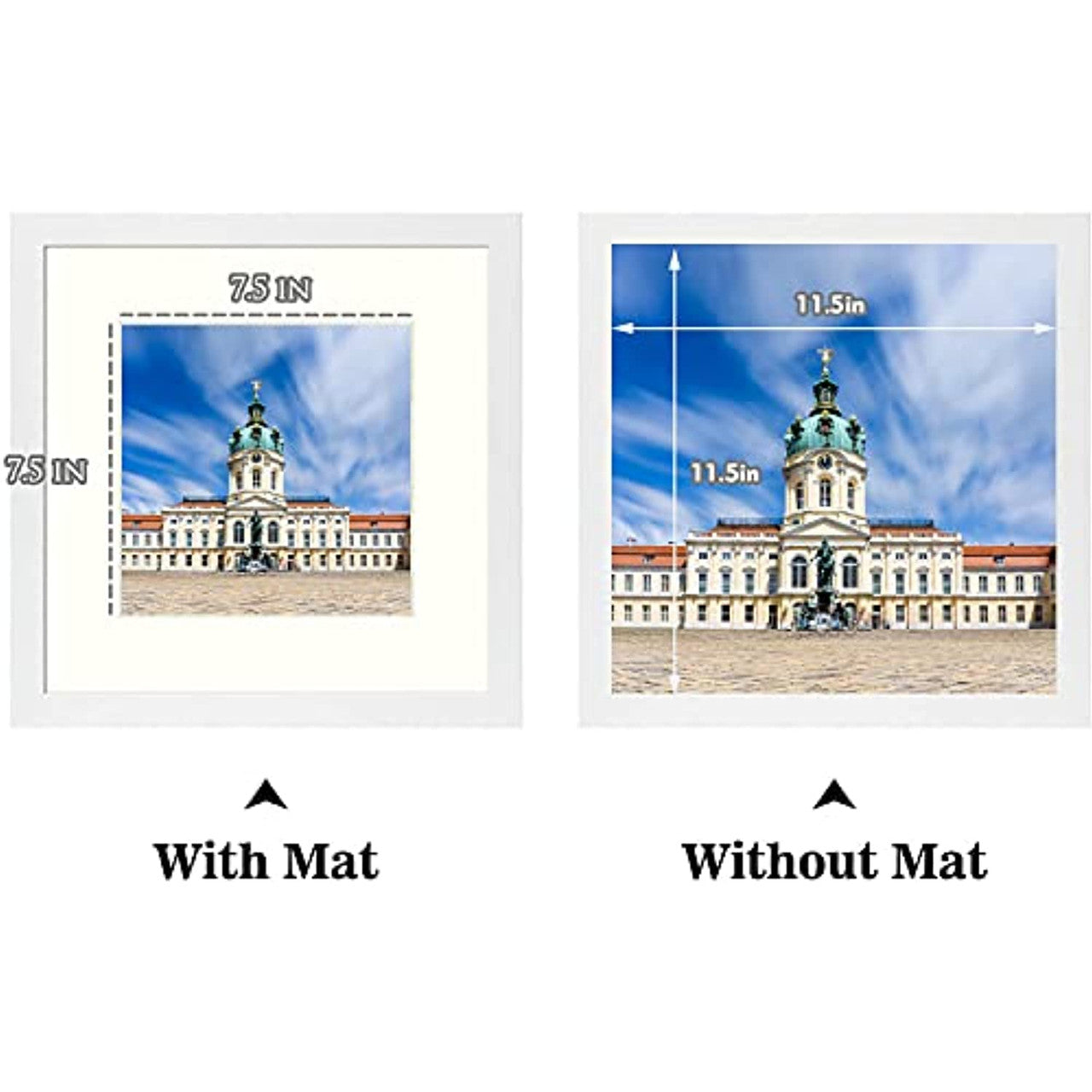Frametory, Clearance 12x12 White Picture Frame with 8x8 Mat, Gallery Photo Frame Real Glass Square Frame for Wall Decor - Horizontal/Vertical (9 Pack)